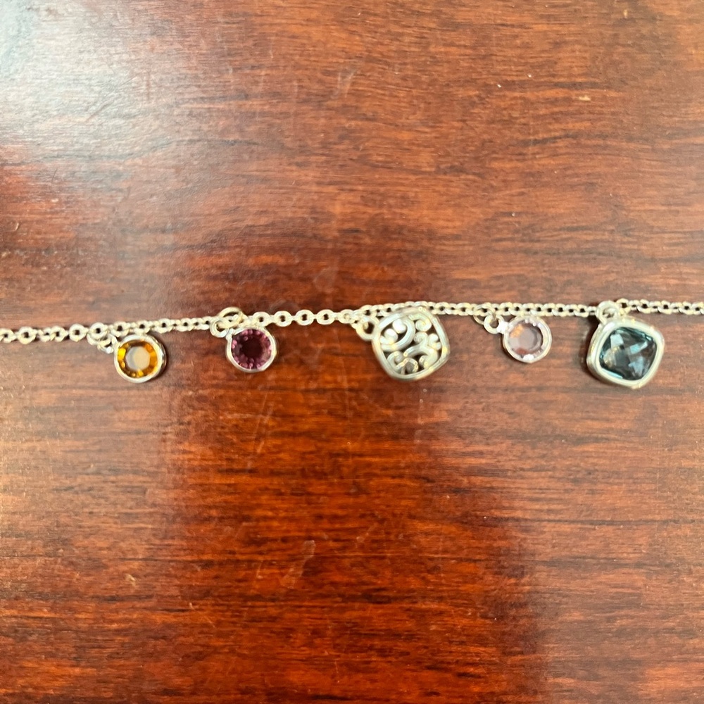 Brighton Silver Charm Bracelet/Anklet with Multi-Color Gems - Picture 2 of 3